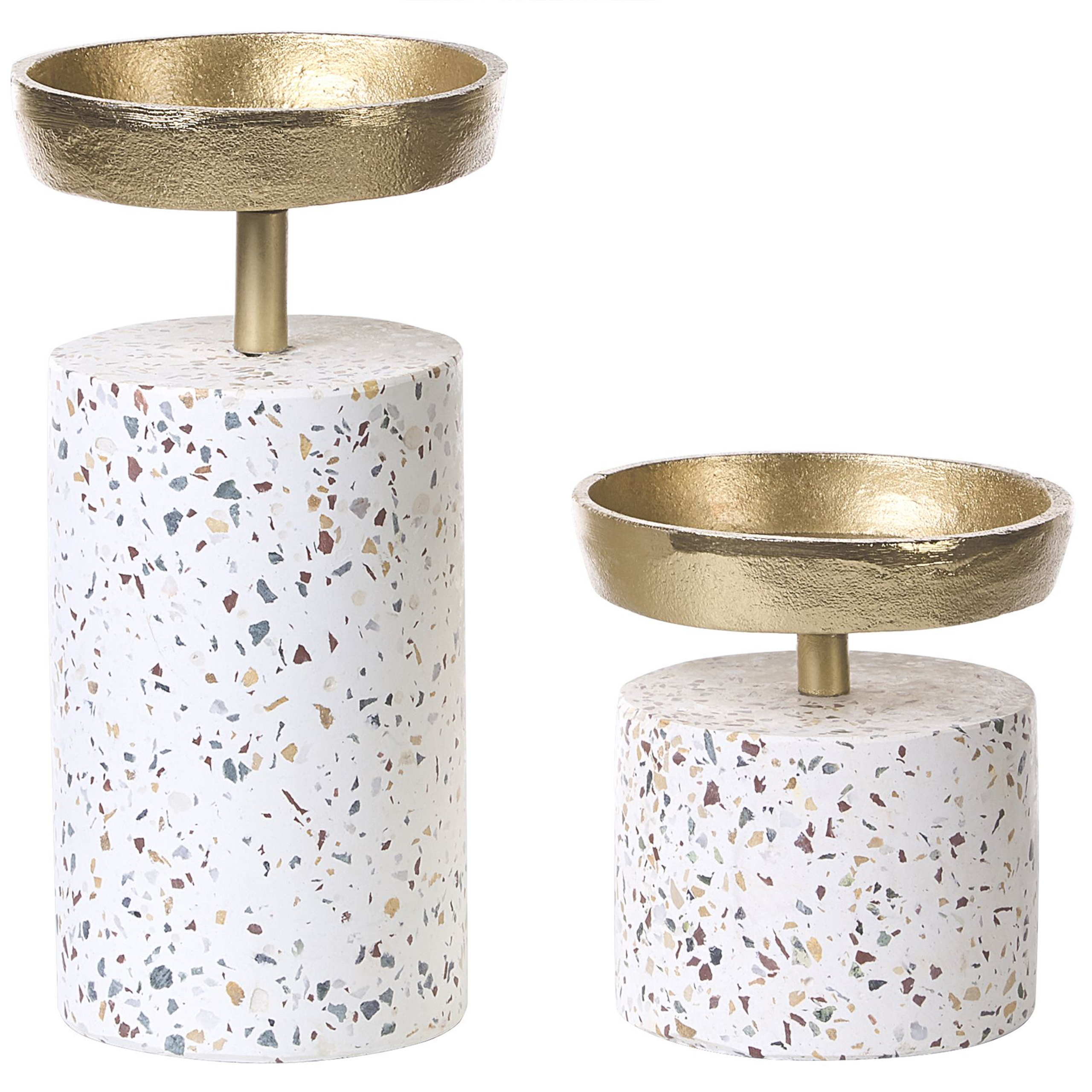 Sæt af 2 lysestager KAENGAN 13/24 cm Sten Terrazzo effekt Guld