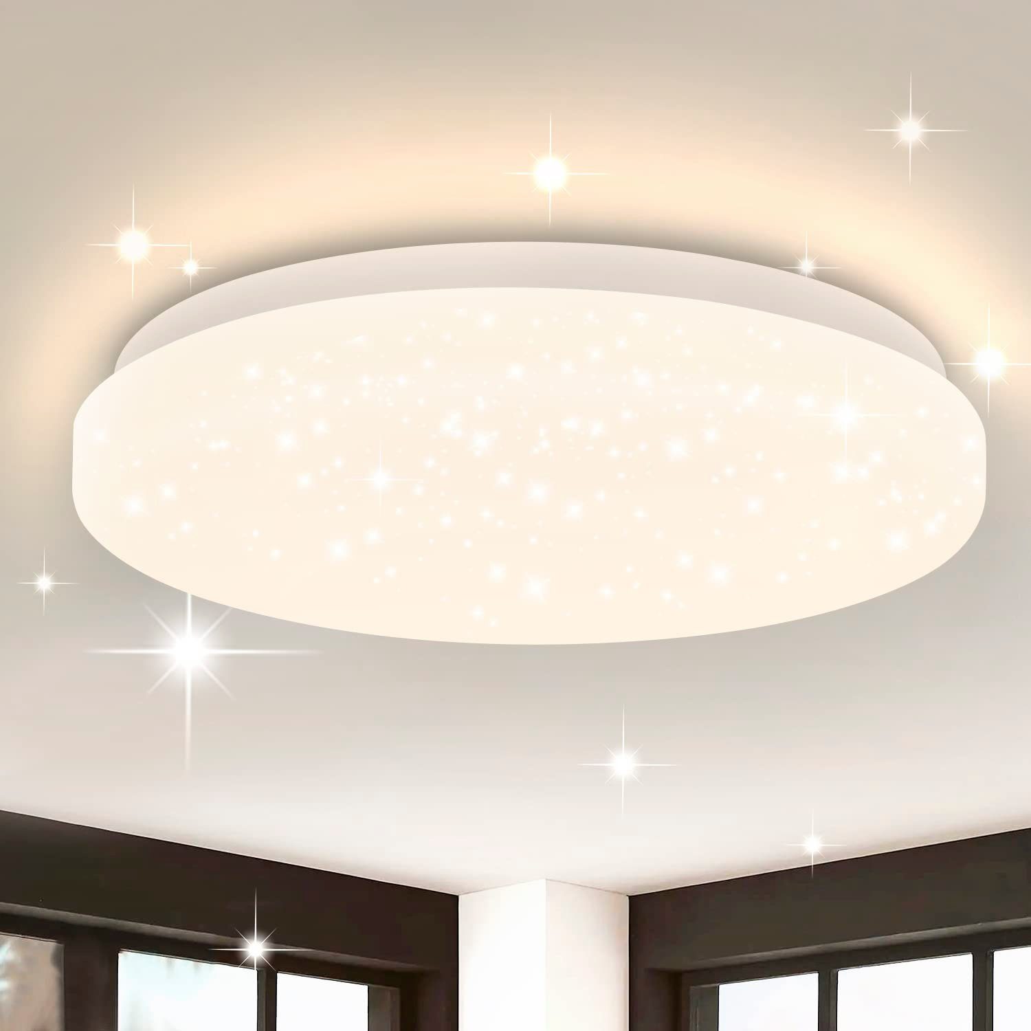 NETTLIFE LED loftlampe, til soveværelse 21 cm 15 W varm hvid soveværelse Funklende entrélampe, rund lille, stjerne Køkken