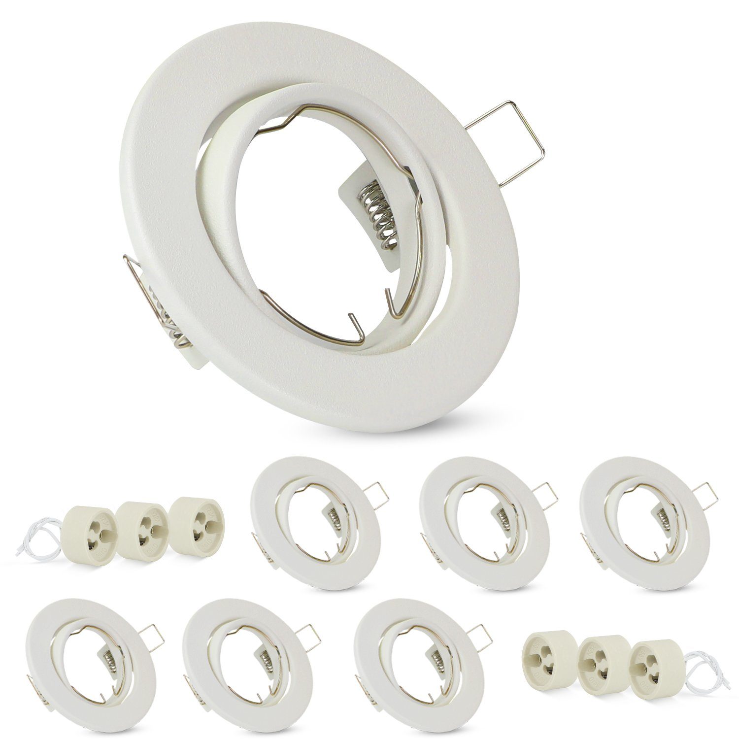 NETTLIFE Indbygget rammesæt, 6 stk. indbyggede spotlights, GU10, indbygget ramme, hvid, 50 mm, rund, metal