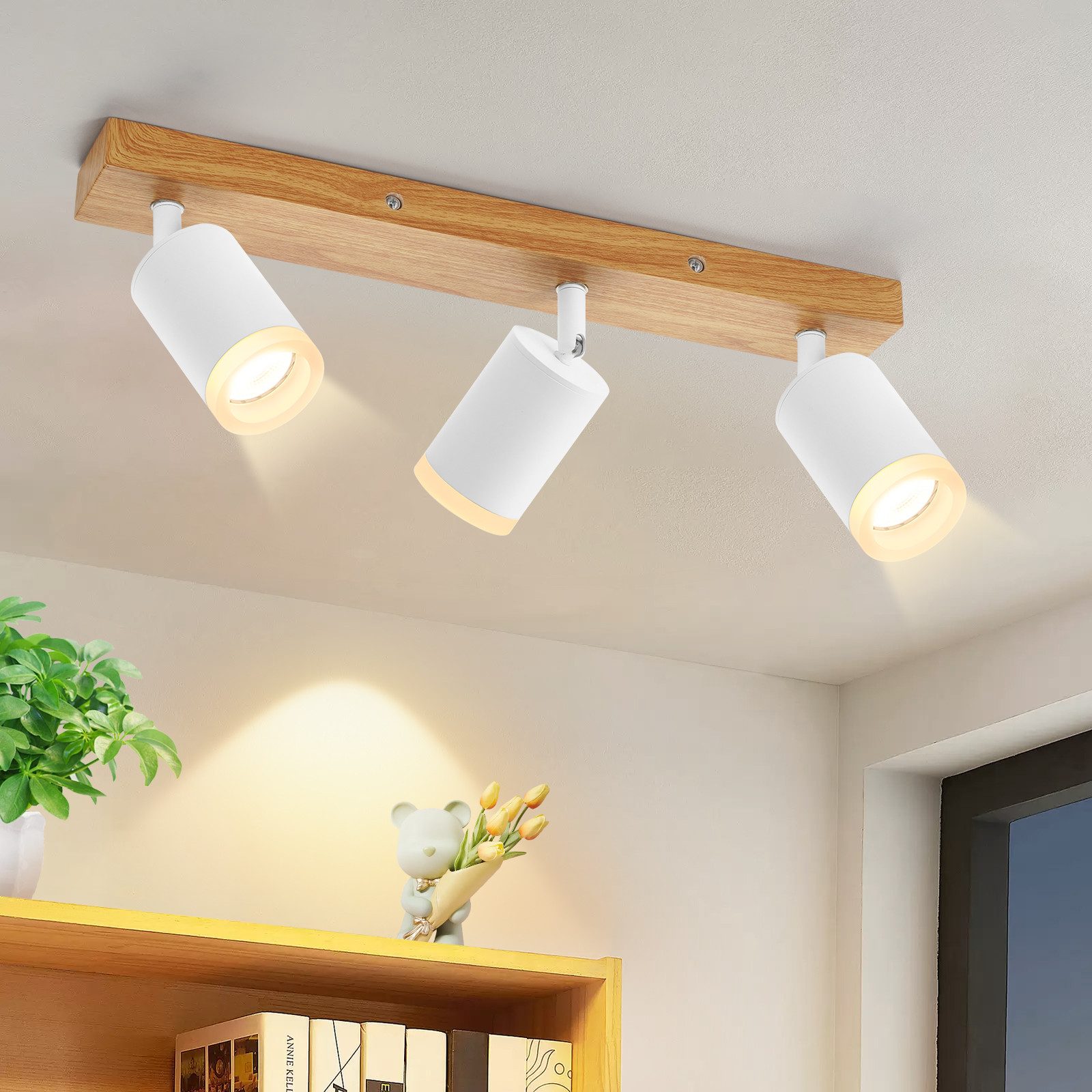 NETTLIFE sort-hvid loftspotlight GU10 vintage-stil trædrejelampe uden pære 350° drejelig