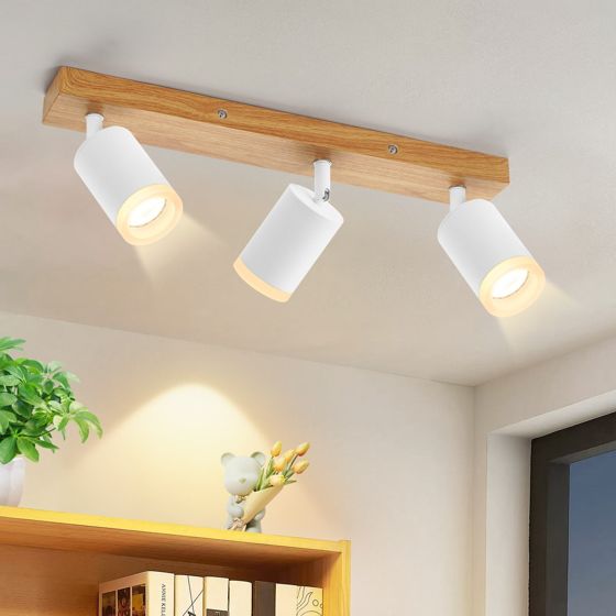 NETTLIFE sort-hvid loftspotlight GU10 vintage-stil trædrejelampe uden pære 350° drejelig