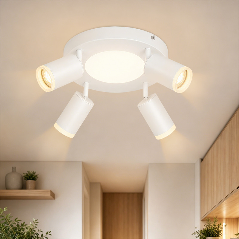 NETTLIFE Loftspotlight med 4 runde pærer 20W 3000K GU10 nem installation varm hvid 350° justerbar moderne