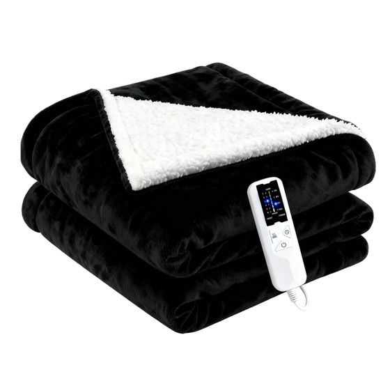 NETTLIFE Elektrisk varmemåtte ekstra 200x180 cm sort flannel hvid fåreuld 160W 230V dobbelt varmebælte
