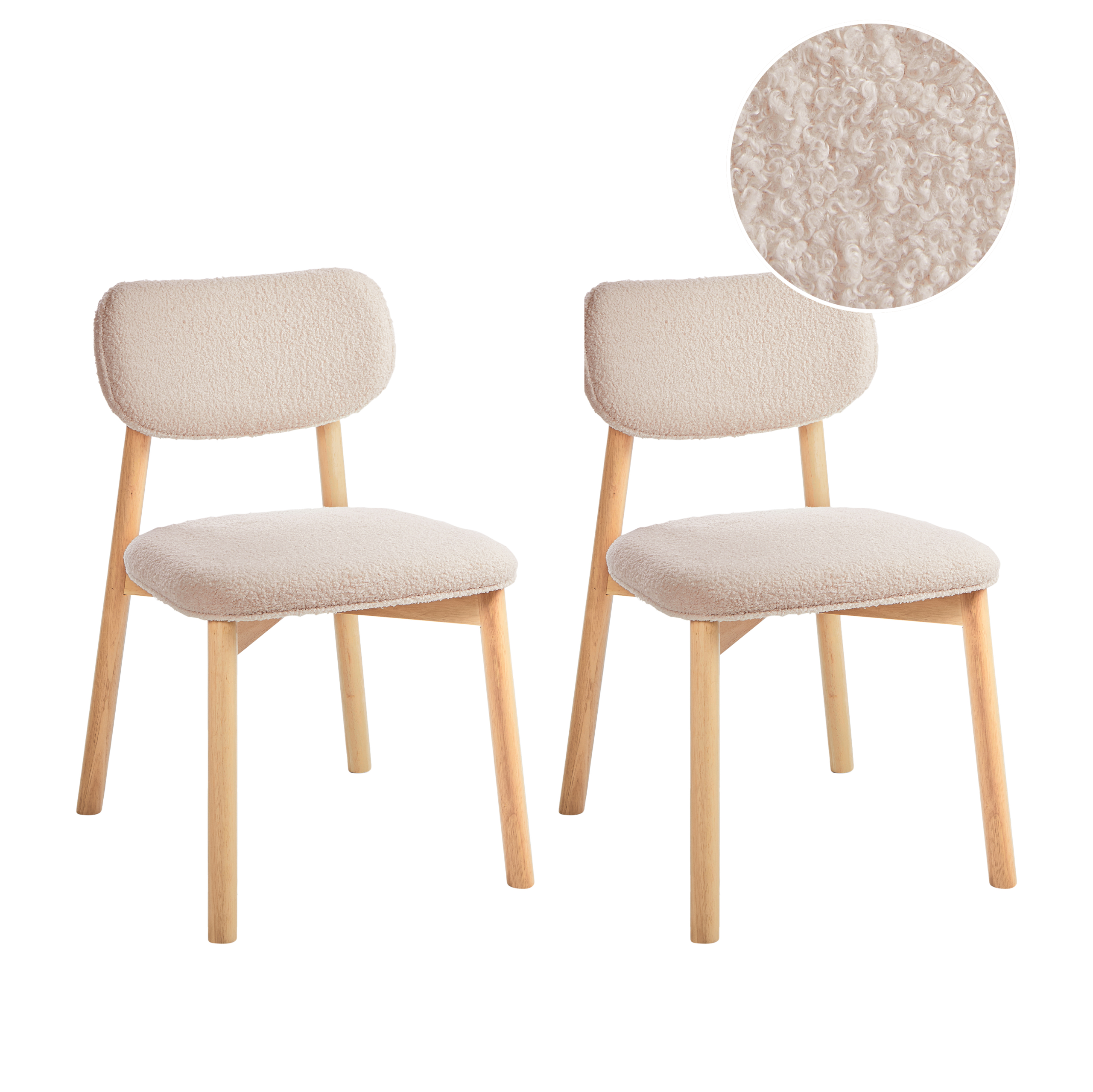 Sæt med 2 spisebordsstole MILLS Boucle Lysebrun/lys beige