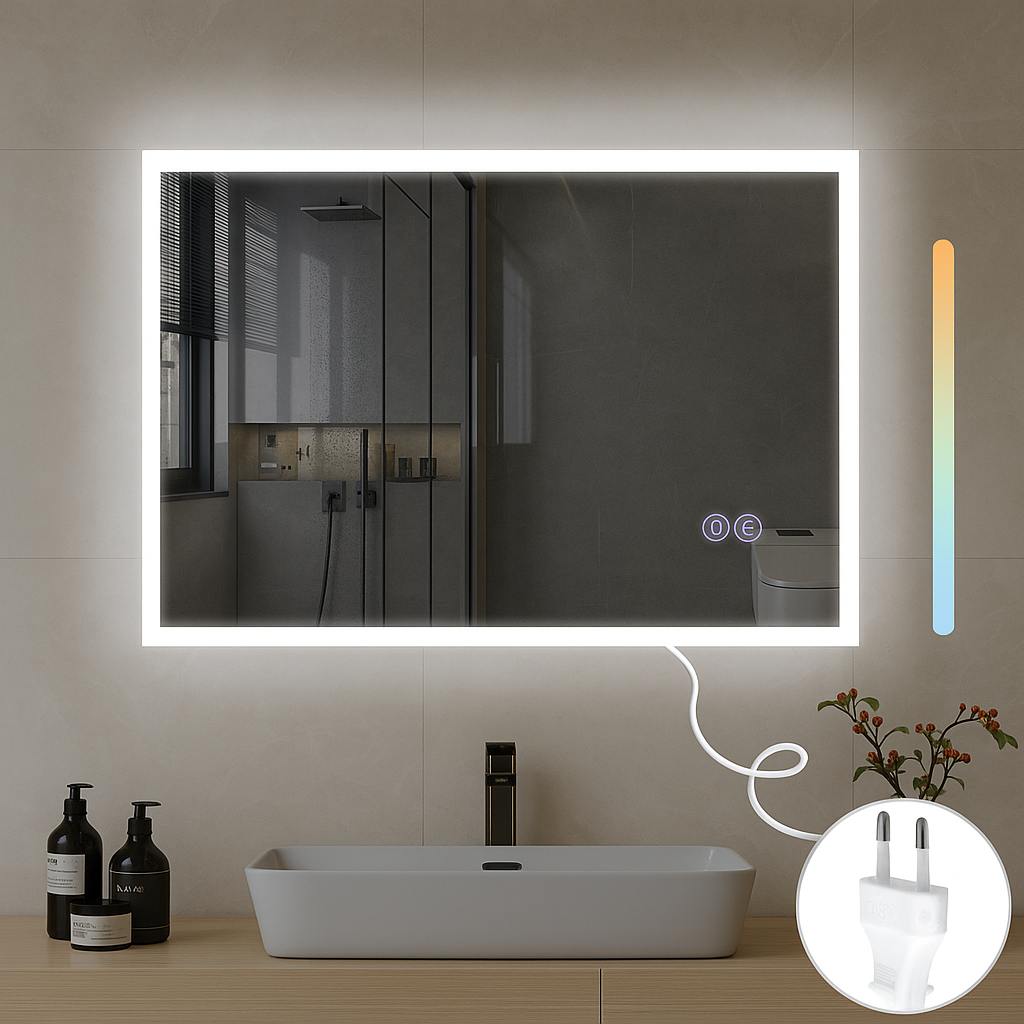 NETTLIFE spejl med lys, 100x60 cm, LED - vægspejl, eksplosionssikker, glas Badeværelse, spejl med touchskærm