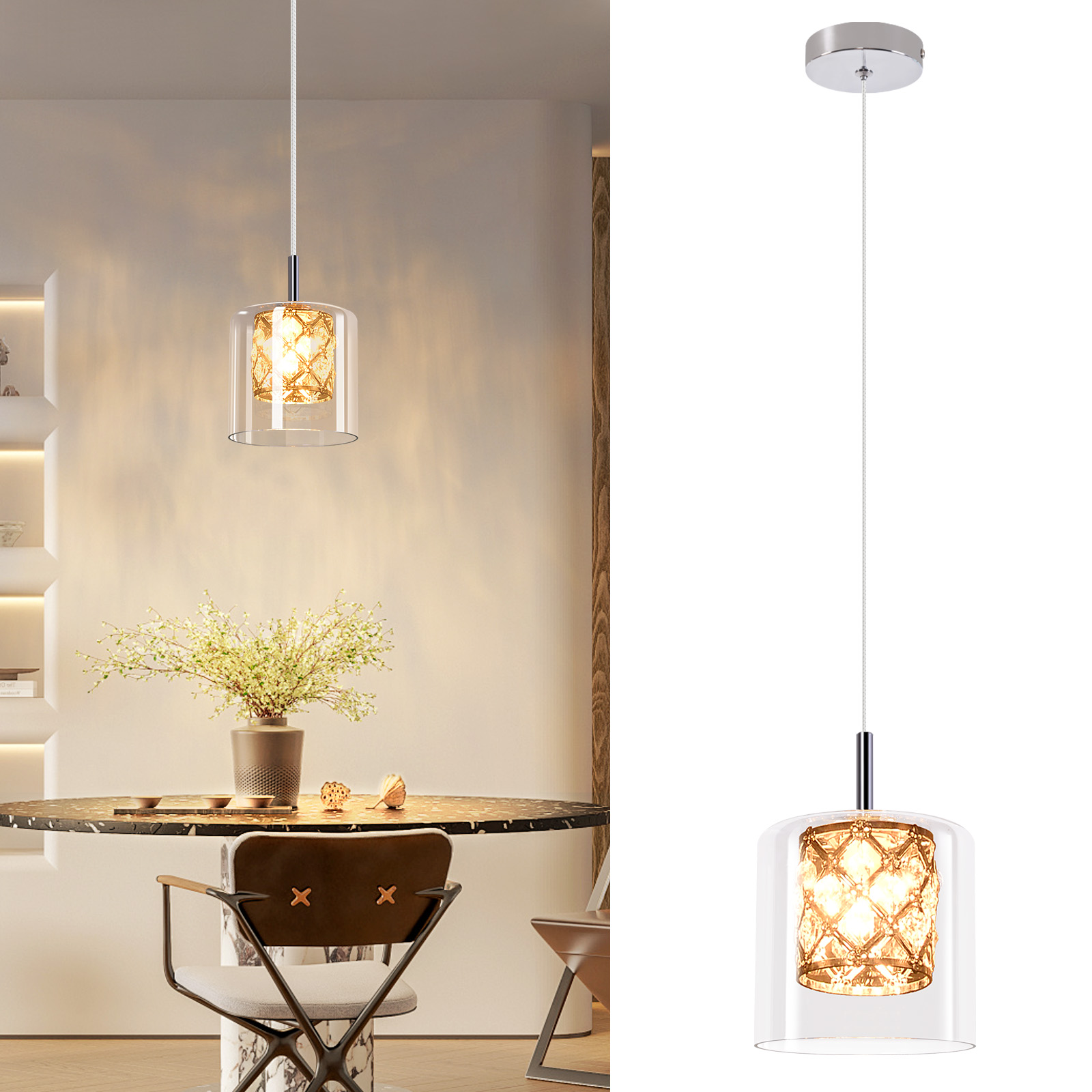 NETTLIFE moderne, krystal, G9, glas, pendellampe, til spisestue, justerbar, højde