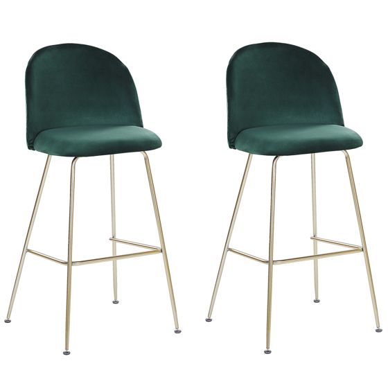 Sæt med 2 barstole ARCOLA Velour Smaragdgrøn