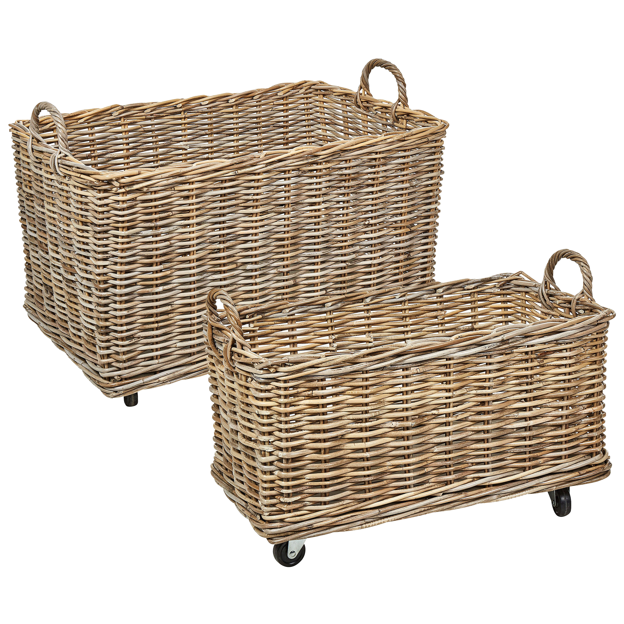 Sæt af 2 kurve KITIM med hjul Rattan Naturlig