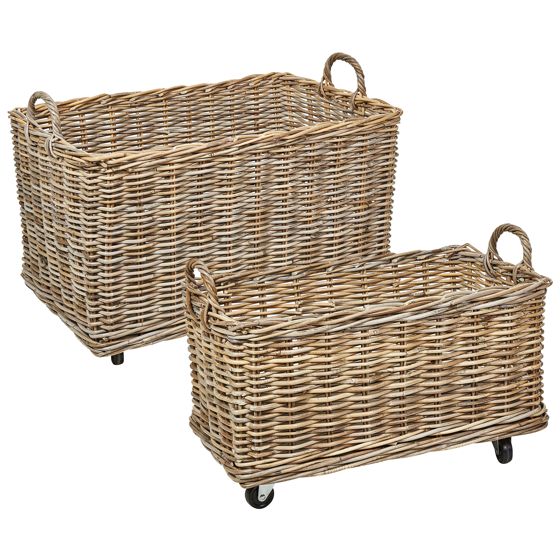 Sæt af 2 kurve KITIM med hjul Rattan Naturlig
