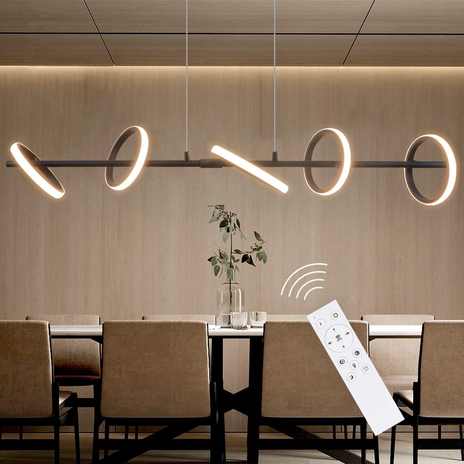 NETTLIFE moderne, LED pendellampe, sort, diameter, 106 cm, ringformet, dæmpbar. Med fjernbetjening, 42W.