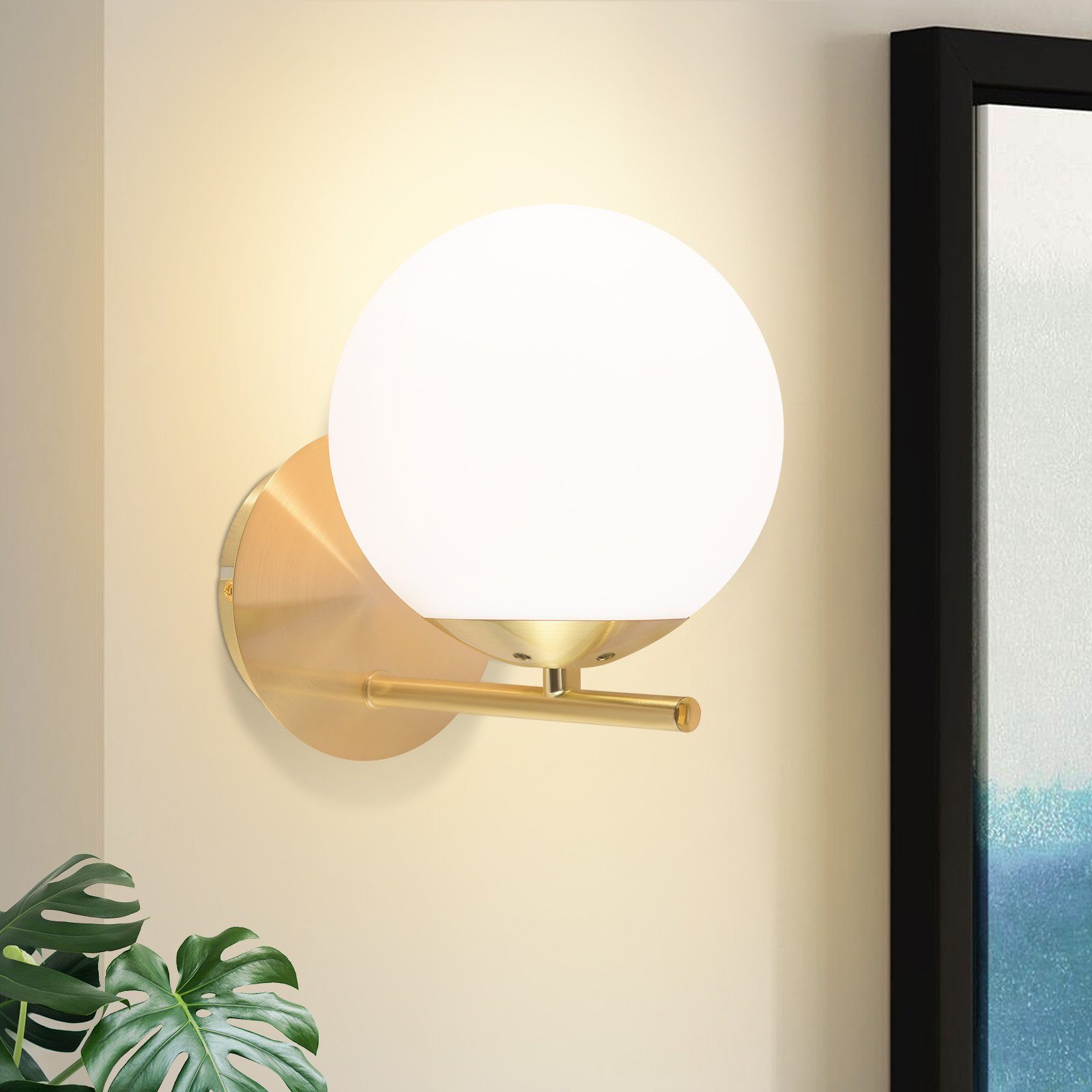 NETTLIFE - væglampe, lampe til soveværelse og entre, vintage - guldkugle i glas, E27, metal sengelampe