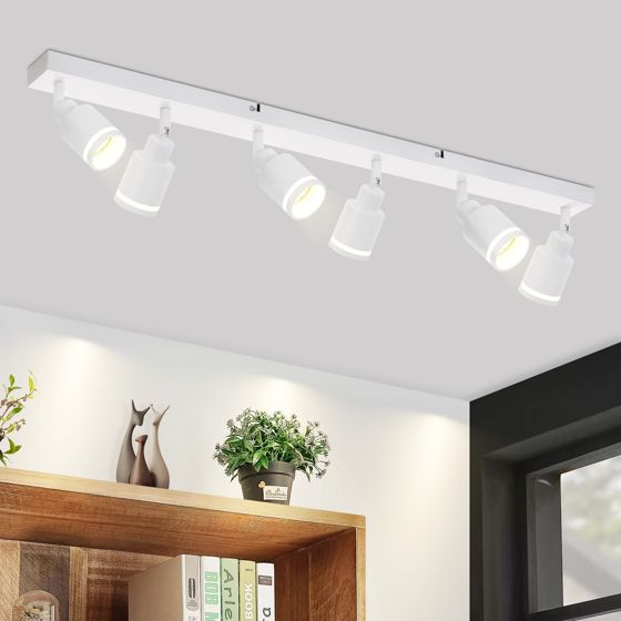 NETTLIFE moderne hvid loftslampe: 6 justerbare metalspotlights i loftet, GU10 til kontor, soveværelse uden pære