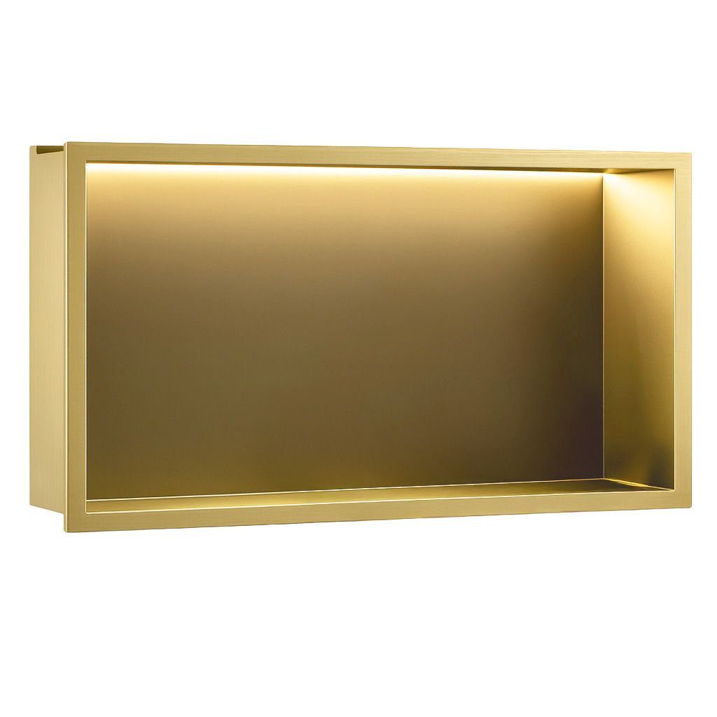 REA indbygget badeværelseshylde LED 30x60 Børstet guld, 10x60x30cm