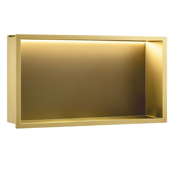 REA indbygget badeværelseshylde LED 30x60 Børstet guld, 10x60x30cm