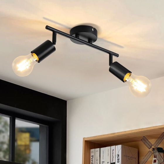 NETTLIFE Loftlampe sort loftlampe 2-pære loftspotlight E27 vintage stil justerbar 350° industriel stil