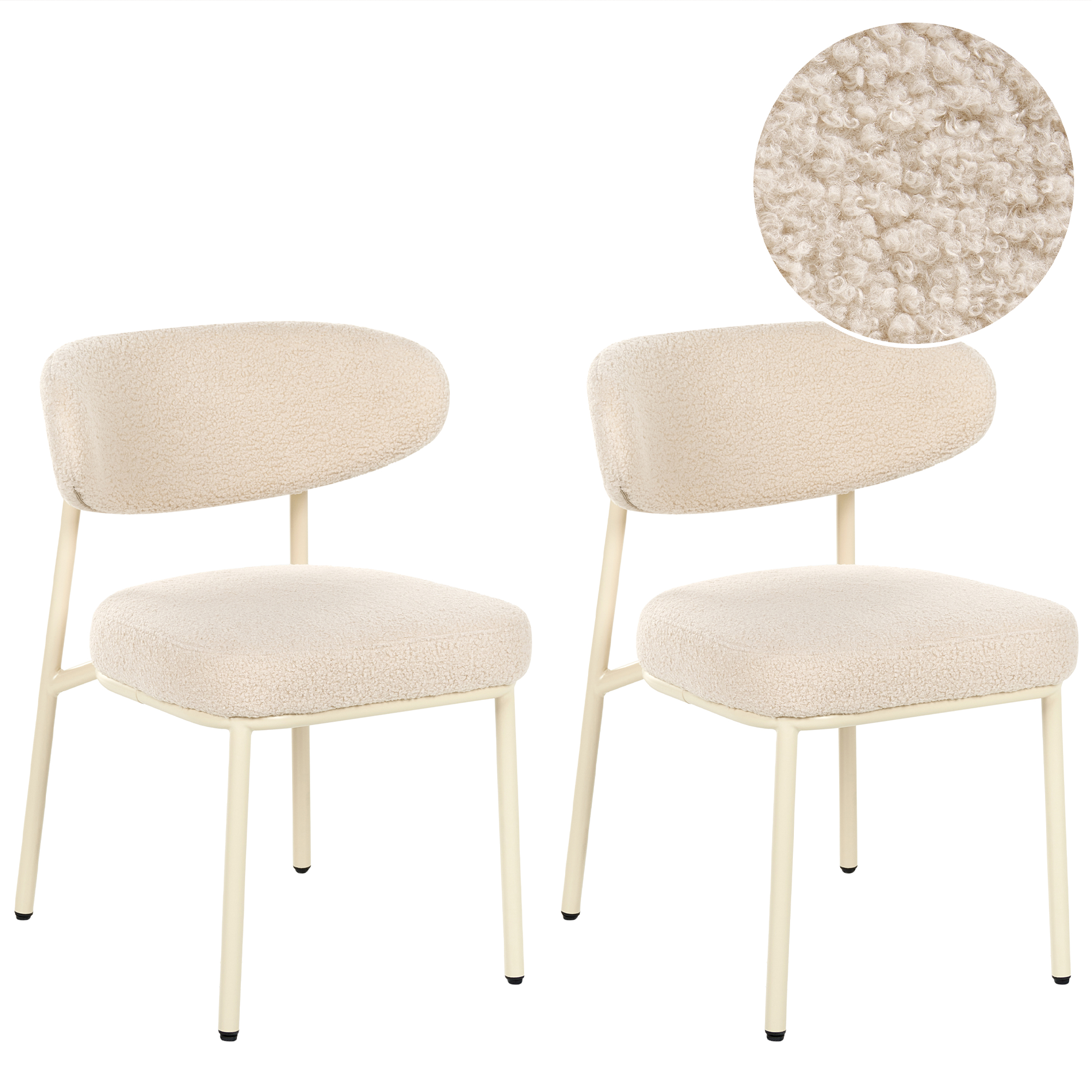 Sæt med 2 spisebordsstole UNITY Boucle Lys Beige