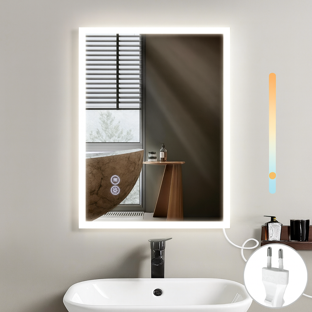 NETTLIFE spejl med lys - 60x80cm, LED - vægspejl, eksplosionssikkert, glas Badeværelse, spejl med touchskærm