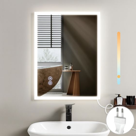 NETTLIFE spejl med lys - 60x80cm, LED - vægspejl, eksplosionssikkert, glas Badeværelse, spejl med touchskærm