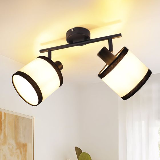 NETTLIFE sort justerbar loftspotlight, 2 x E14 LED, stofskærm i vintage-stil, til entré (uden pærer)