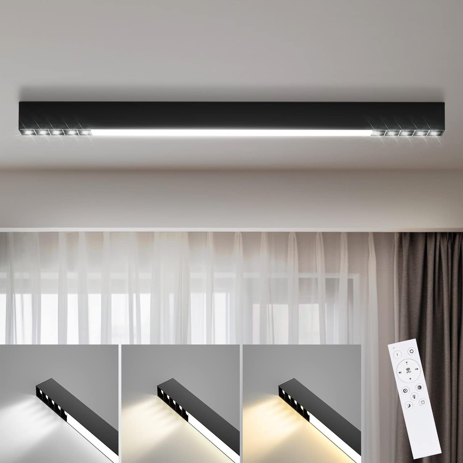 NETTLIFE LED - loftlampe, sort 32W, lang moderne, dæmpbar. Med fjernbetjening, 107CM. Køkkenlampe, til stue, til soveværelse.