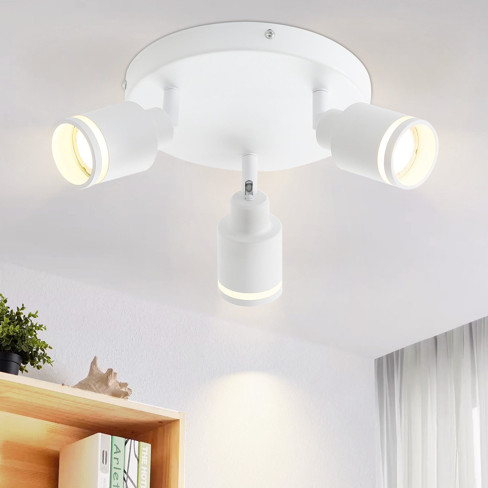 NETTLIFE moderne hvid loftslampe: 3 justerbare metalloftsspotlights, GU10 loftslampe, til soveværelse uden pære