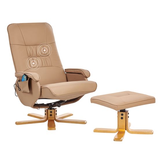 Massagestol RELAXPRO med fodskammel Kunstlæder Lysebrun