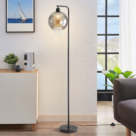 NETTLIFE - indendørs gulvlampe, 1 flamme, E27, røggrå, stor krystalgulvlampe til kontorsofa