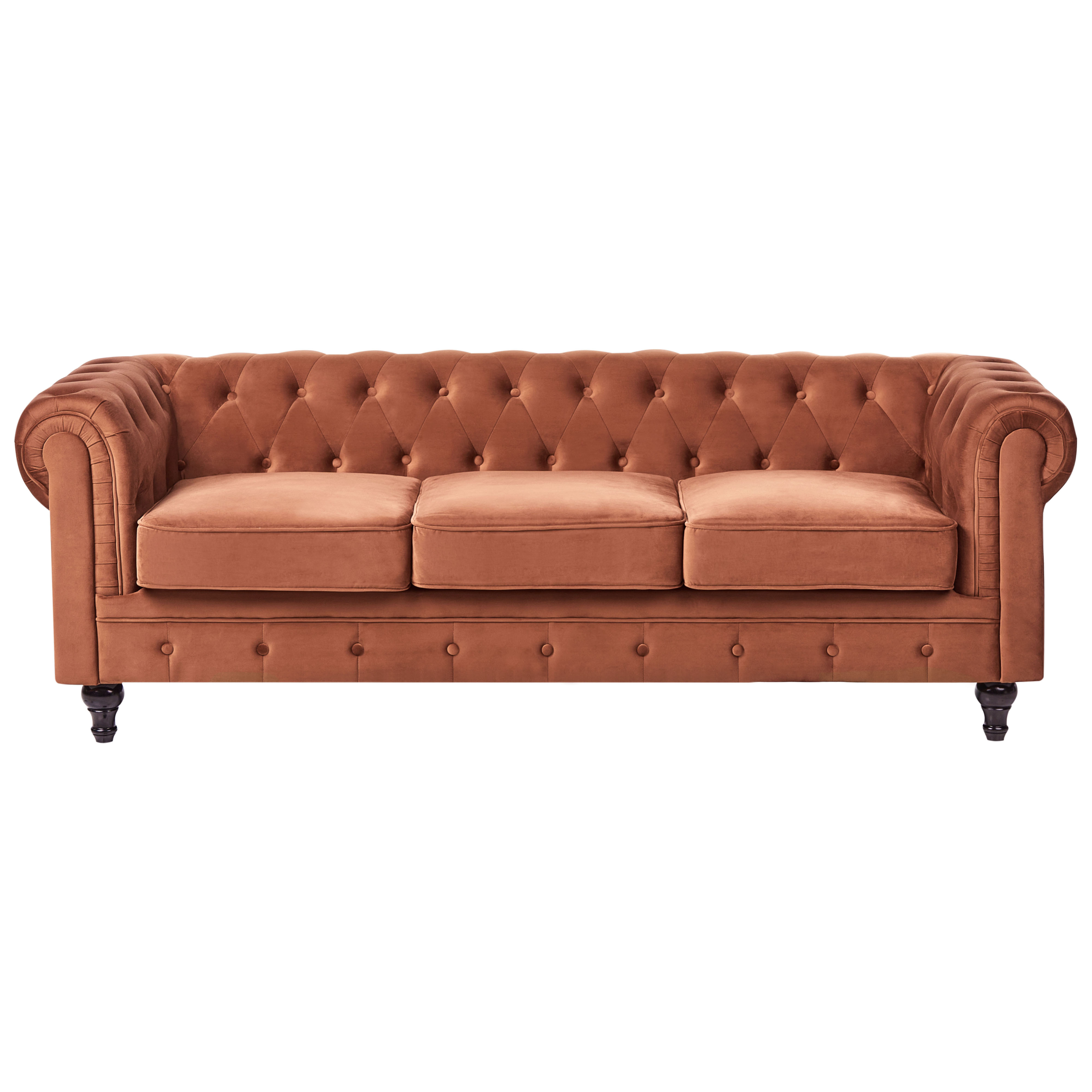 Sofa 3 personers CHESTERFIELD Velour Guldbrun