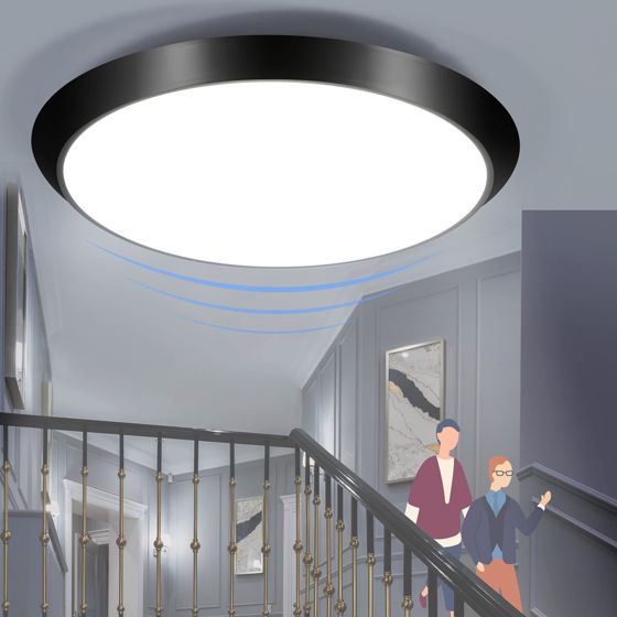 NETTLIFE LED - loftlampe, til indendørs brug med bevægelsessensor, sort IP44 15 W, Rund kælderlampe, med bevægelsessensor Ø 30 cm, 4000K