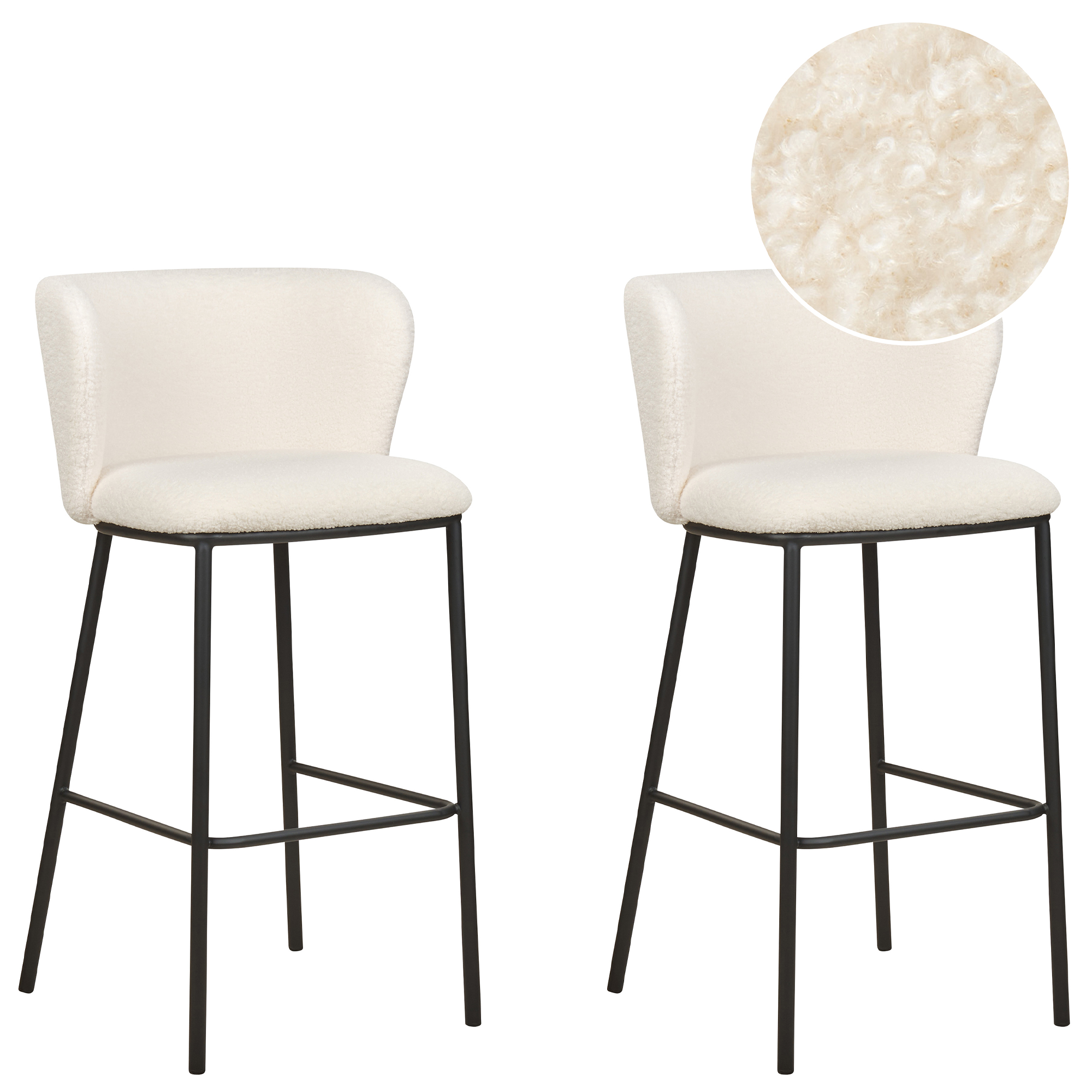 Sæt med 2 barstole MINA Boucle Hvid