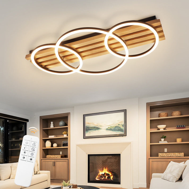 NETTLIFE Dæmpbar LED-loftlampe: 70 cm, Stuelampe, 46 W, Moderne soveværelseslampe, Sort loftlampe med fjernbetjening,