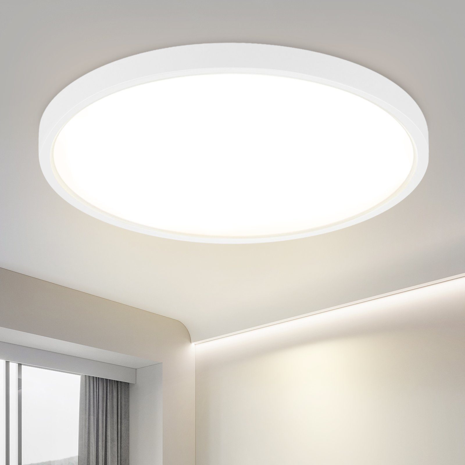 NETTLIFE LED loftlampe 24W 4000K 30cm til soveværelse, flad, hvid diameter, rund køkkenlampe til badeværelse