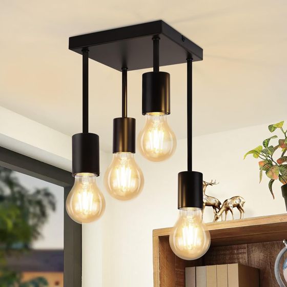 NETTLIFE - loftslampe, sort, vintage - loftslampe, E27, 4 lyskilder, retro metal, uden pærer