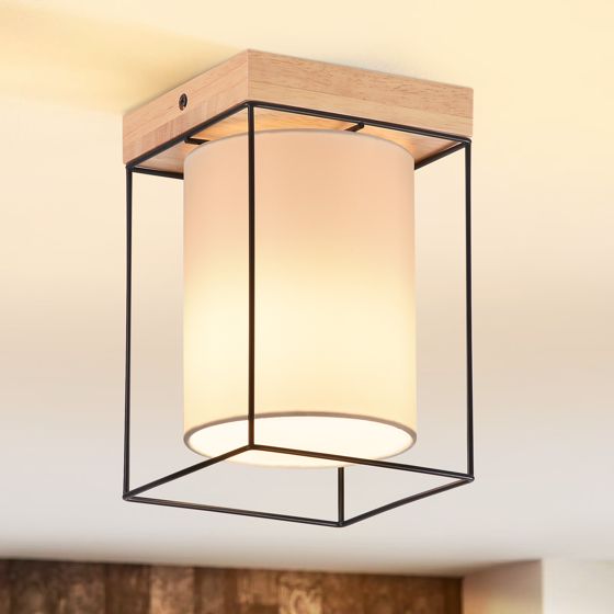 NETTLIFE Loftlampe til entreen, træ, 1 E14 pære, vintage - entrelampe i retro - industriel - stil