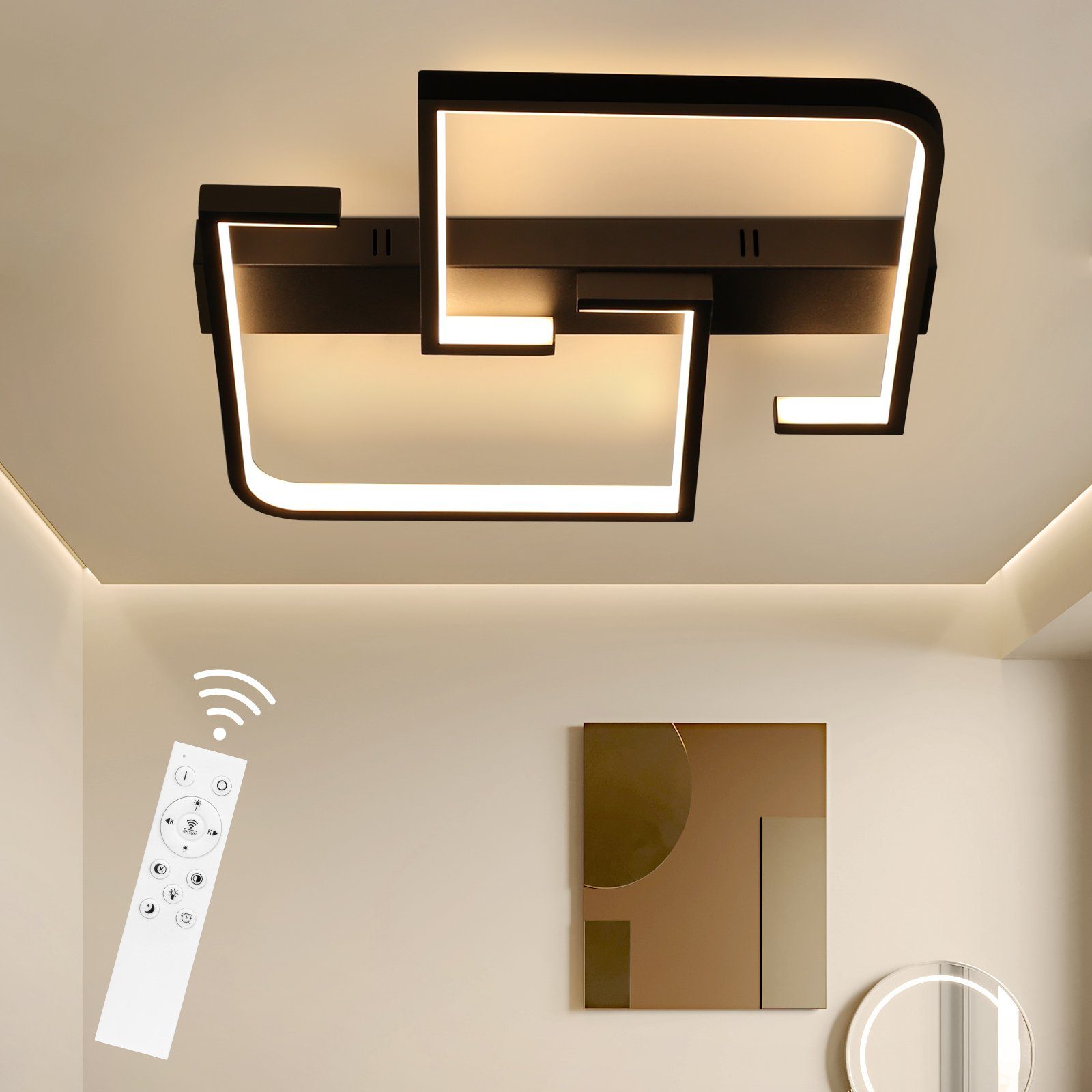 NETTLIFE LED - loftslampe, 45W metal, 60 cm stue, dæmpbar. Med fjernbetjening, sort moderne, design til soveværelse.