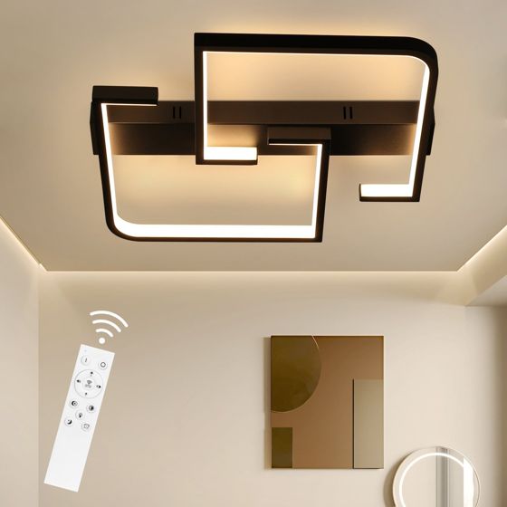 NETTLIFE LED - loftslampe, 45W metal, 60 cm stue, dæmpbar. Med fjernbetjening, sort moderne, design til soveværelse.