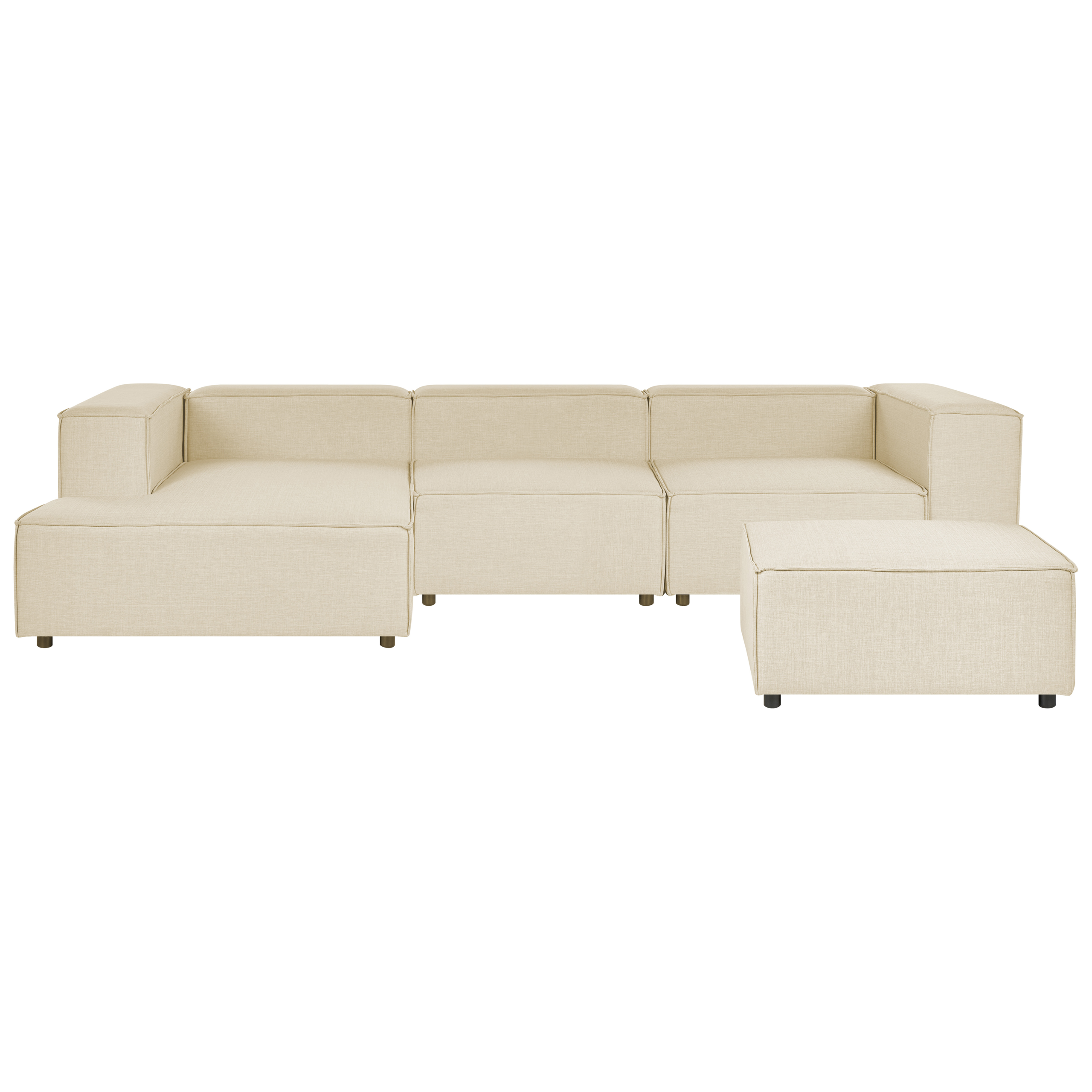 Hjørnesofa modul 3 personers APRICA med fodskammel Kunstlinned Beige Højrevendt