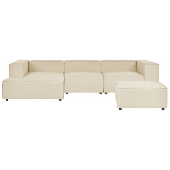 Hjørnesofa modul 3 personers APRICA med fodskammel Kunstlinned Beige Højrevendt