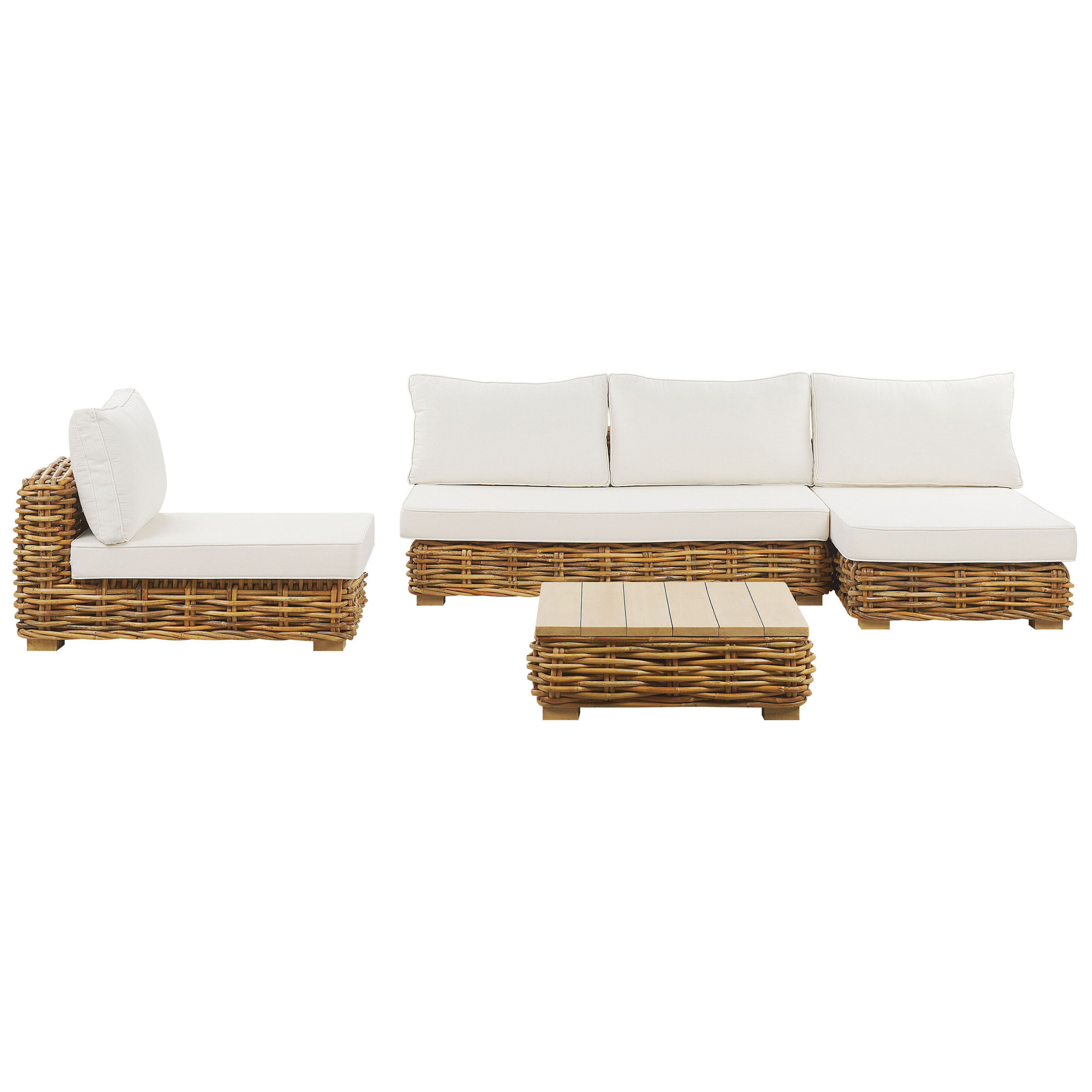 Loungesæt med bord 4 personers VARALLO Rattan Naturlig Venstrevendt