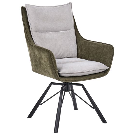 Spisebordsstol ANNEBERG Chenille Lysegrå/ Mørkegrøn