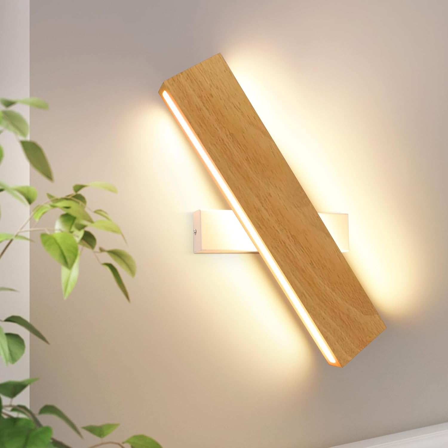 NETTLIFE Indendørs LED væglampe - 32 CM Moderne trælampe til entreen, Op og ned - design - trappelampe, 11 W, 3000K, Varm hvid
