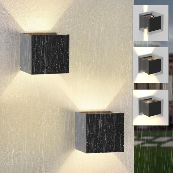 NETTLIFE LED - væglampe, udendørs væglampe, 2 stk., udendørs væglampe, indendørs/op-ned-position, udendørsbelysning, sort, moderne, IP65