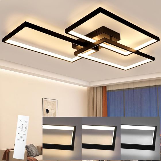 NETTLIFE LED - loftlampe, sort metal, 72W 80CM, stuelampe, moderne dæmpbar. Med fjernbetjening, rektangulært, formet design.