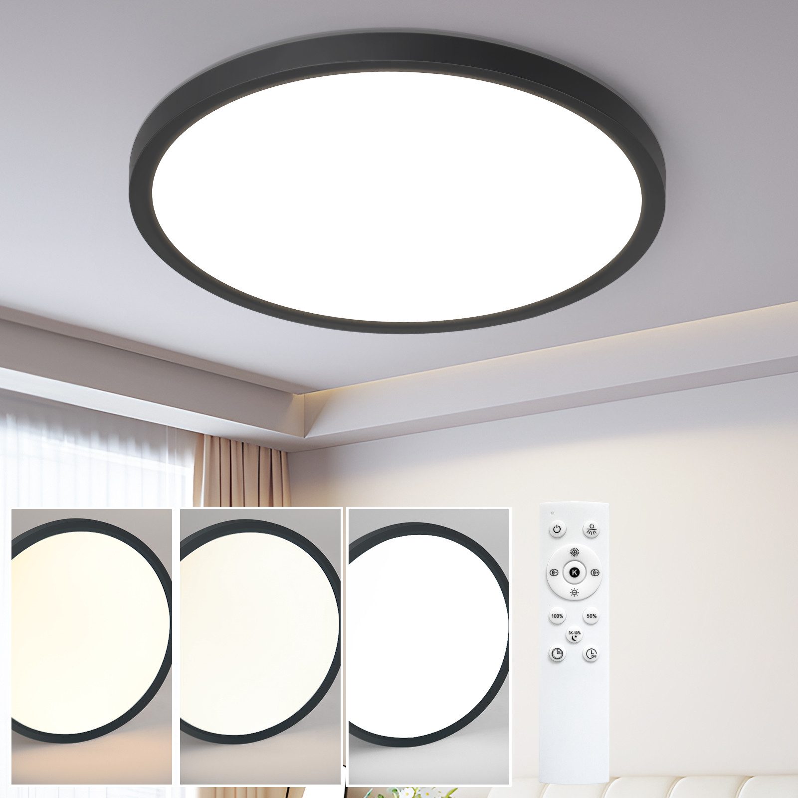 NETTLIFE LED - loftlampe til badeværelse, flad, 30 cm, 24 W, rund, hvid, loftlampe til køkken
