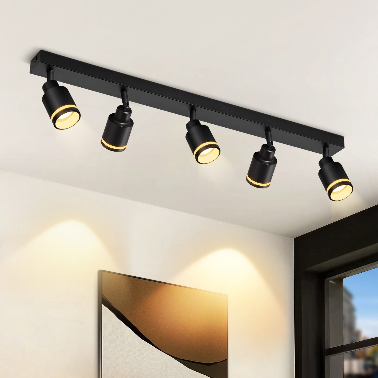 NETTLIFE moderne sort loftslampe: 5 justerbare metalloftsspotlights, GU10 loftslampe, til soveværelse, uden pære
