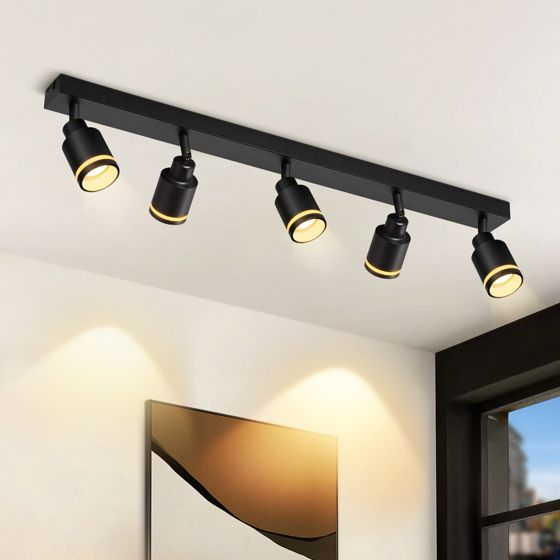 NETTLIFE moderne sort loftslampe: 5 justerbare metalloftsspotlights, GU10 loftslampe, til soveværelse, uden pære
