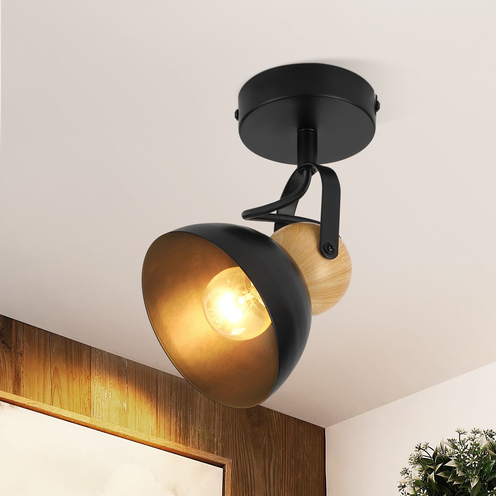 NETTLIFE Vintage sort loftspotlight E27 350° justerbar retrostil entré stue soveværelse