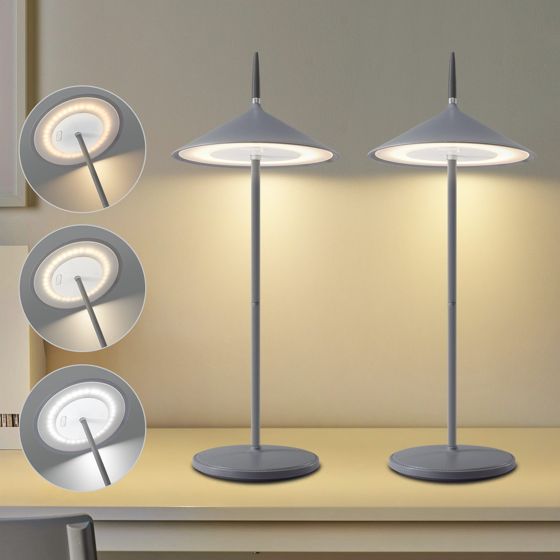 NETTLIFE trådløs bordlampe natlampe 2 LED-bordlamper batteripakke 1800mhA genopladelig touchskærm dæmpbar moderne grå IP44 USB