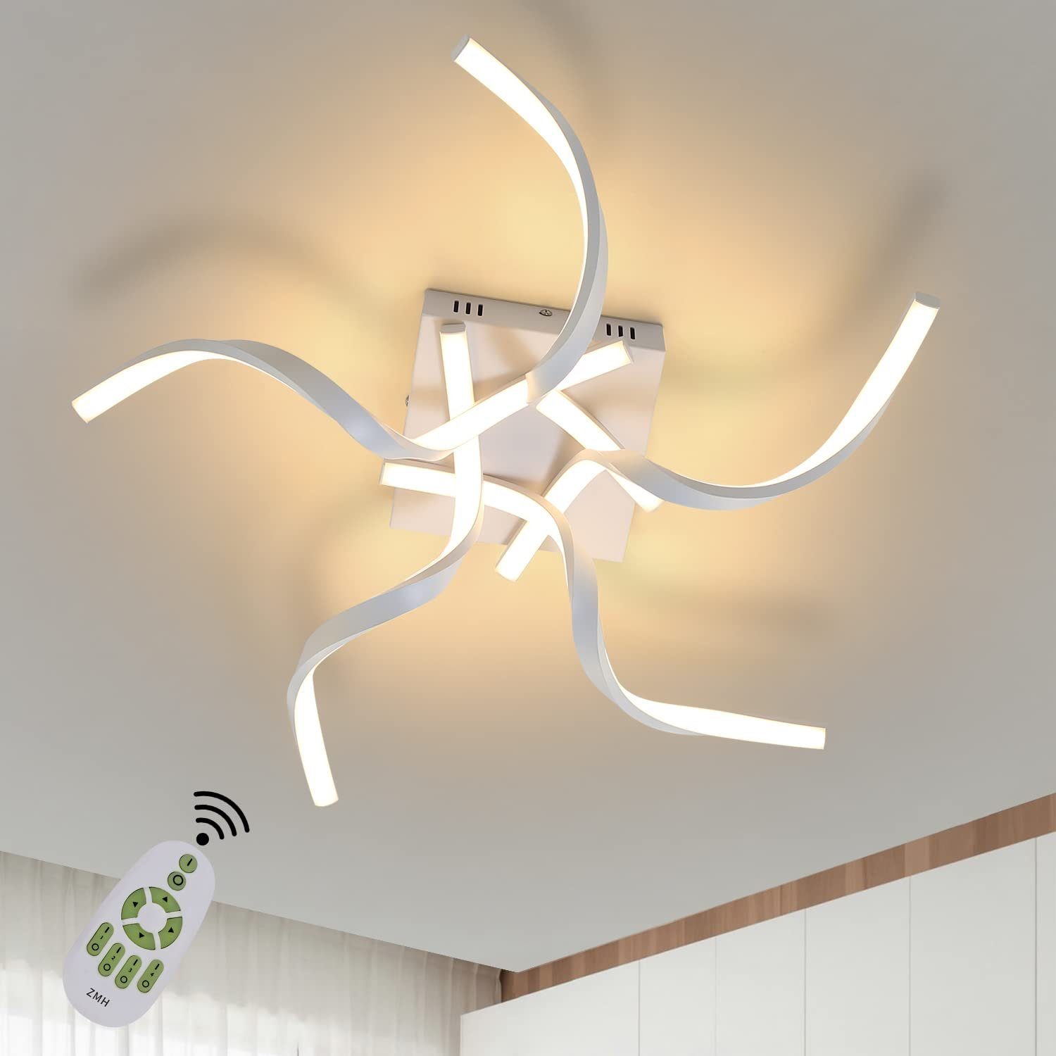 NETTLIFE moderne hvid, LED loftslampe, dæmpbar 65 cm bølgemønster, soveværelseslampe 48W til stue Til køkken, kontor