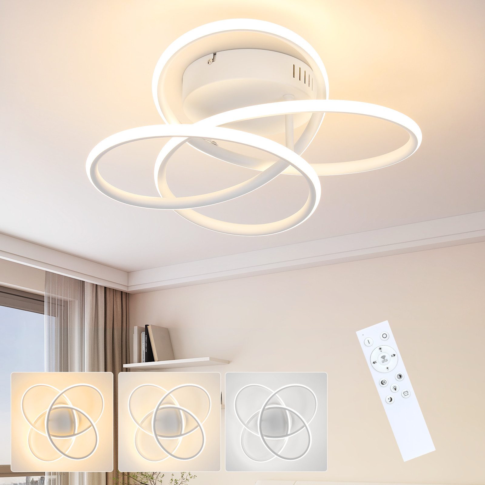 NETTLIFE LED - loftlampe til gangen, moderne design, hvid, dæmpbar, med fjernbetjening, 36 cm, metal, 44 W